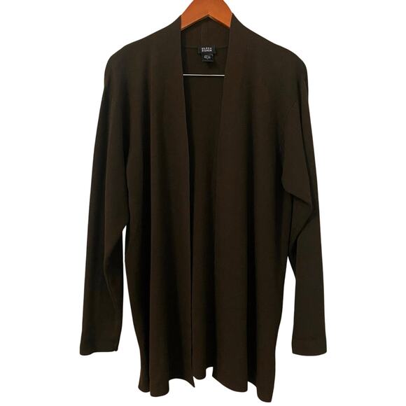Eileen Fisher Open Front Cardigan Sweater Large 100% Wool Chocolate Dark Brown - Picture 1 of 7